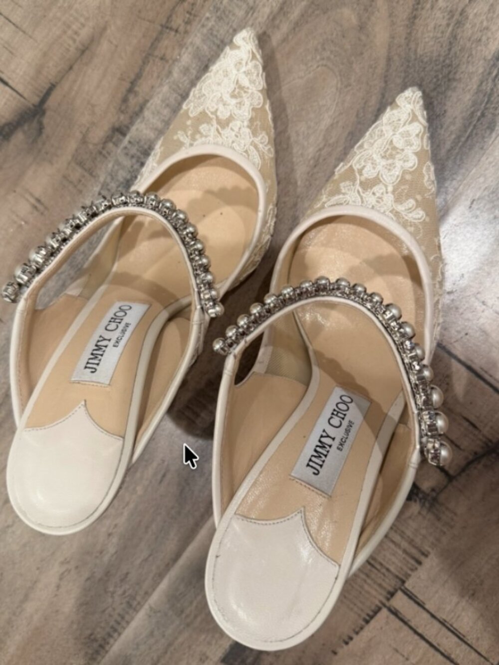 Jimmy Choo Bing Embellished Lace High-Heel Mules in ivory 38.5 - Picture 5 of 5